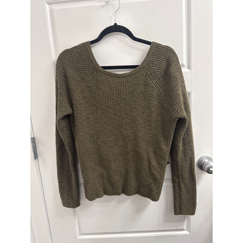 Aerie American Eagle Olive Green Reversible Wrap Front Shaker Knit Sweater Small
